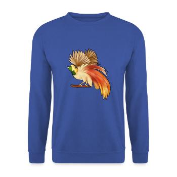 Dessin d’un oiseau de paradis raggi - Sweat-shirt Unisexe - bleu royal - Devant - Alina (178cm) & Michal (187cm)