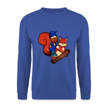 Gartenzwerg reitet Eichhörnchen - Unisex Pullover - Royalblau - Vorne - Alina (178cm) & Michal (187cm)