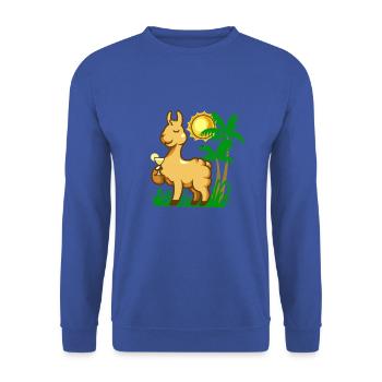 Comic Lama genießt einen Cocktail - Unisex Pullover - Royalblau - Vorne - Alina (178cm) & Michal (187cm)