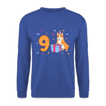 With Corgi - Girl Birthday 9 Years - Unisex Sweatshirt - royal blue - Front - Alina (178cm) & Michal (187cm)