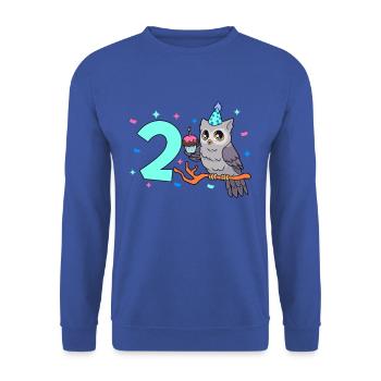 Mit Eule - Kinder Geburtstag 2 Jahre - Unisex Pullover - Royalblau - Vorne - Alina (178cm) & Michal (187cm)