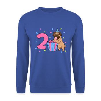 Avec Carlin - Anniversaire de fille 2 ans - Sweat-shirt Unisexe - bleu royal - Devant - Alina (178cm) & Michal (187cm)
