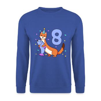 Avec Weasel - Anniversaire des enfants 8 ans - Sweat-shirt Unisexe - bleu royal - Devant - Alina (178cm) & Michal (187cm)