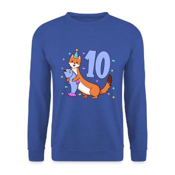 Mit Wiesel - Kinder Geburtstag 10 Jahre - Unisex Pullover - Royalblau - Vorne - Alina (178cm) & Michal (187cm)