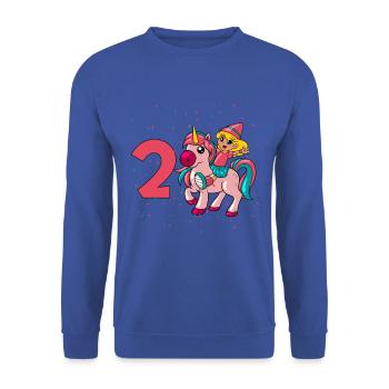 Avec licorne - Anniversaire de fille 2 ans - Sweat-shirt Unisexe - bleu royal - Devant - Alina (178cm) & Michal (187cm)
