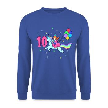 Mit Einhorn - Mädchen Geburtstag 10 Jahre - Unisex Pullover - Royalblau - Vorne - Alina (178cm) & Michal (187cm)