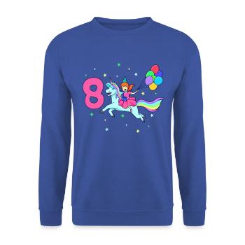With Unicorn - Girl Birthday 8 Years - Unisex Sweatshirt - royal blue - Front - Alina (178cm) & Michal (187cm)