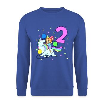 Avec licorne - Anniversaire de fille 2 ans - Sweat-shirt Unisexe - bleu royal - Devant - Alina (178cm) & Michal (187cm)