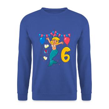 Mit Meerjungfrau - Mädchen Geburtstag 6 Jahre - Unisex Pullover - Royalblau - Vorne - Alina (178cm) & Michal (187cm)