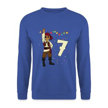 With Pirate - Boys' Birthday 7 Years - Unisex Sweatshirt - royal blue - Front - Alina (178cm) & Michal (187cm)