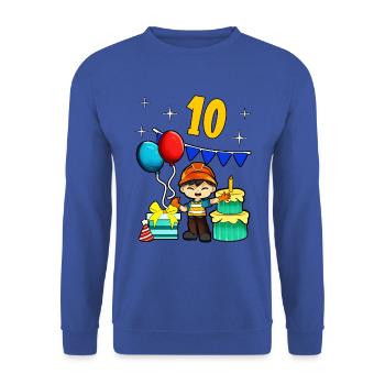 Mit Bauarbeiter - Jungs Geburtstag 10 Jahre - Unisex Pullover - Royalblau - Vorne - Alina (178cm) & Michal (187cm)