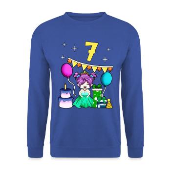 With Princess - Girl Birthday 7 Years - Unisex Sweatshirt - royal blue - Front - Alina (178cm) & Michal (187cm)