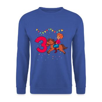 Mit Pferd - Mädchen Geburtstag 3 Jahre - Unisex Pullover - Royalblau - Vorne - Alina (178cm) & Michal (187cm)
