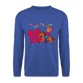 Mit Pferd - Mädchen Geburtstag 10 Jahre - Unisex Pullover - Royalblau - Vorne - Alina (178cm) & Michal (187cm)