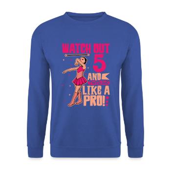 J’ai 5 ans - Fille virevoltant - Sweat-shirt Unisexe - bleu royal - Devant - Alina (178cm) & Michal (187cm)