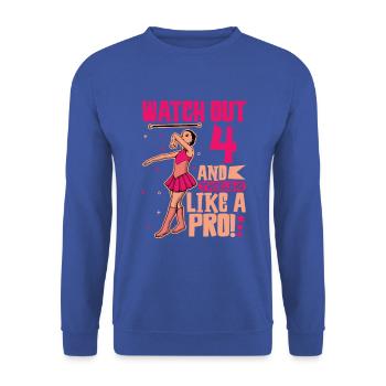 J’ai 4 ans - Fille virevoltant - Sweat-shirt Unisexe - bleu royal - Devant - Alina (178cm) & Michal (187cm)