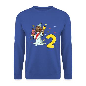 Avec Jésus - Anniversaire des enfants 2 ans - Sweat-shirt Unisexe - bleu royal - Devant - Alina (178cm) & Michal (187cm)