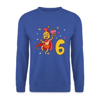 Avec Spartan - Anniversaire des enfants 6 ans - Sweat-shirt Unisexe - bleu royal - Devant - Alina (178cm) & Michal (187cm)