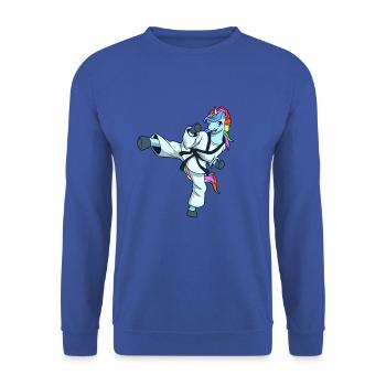 Licorne de dessin animé fait Tang So Do - Sweat-shirt Unisexe - bleu royal - Devant - Alina (178cm) & Michal (187cm)