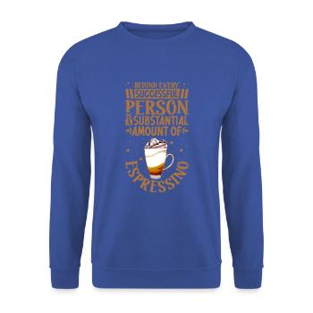 Erfolgreich nur mit Espressino - Unisex Pullover - Royalblau - Vorne - Alina (178cm) & Michal (187cm)