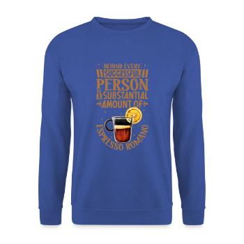 Erfolgreich nur mit Espresso Romano - Unisex Pullover - Royalblau - Vorne - Alina (178cm) & Michal (187cm)