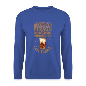 Erfolgreich nur mit Café Frappé - Unisex Pullover - Royalblau - Vorne - Alina (178cm) & Michal (187cm)