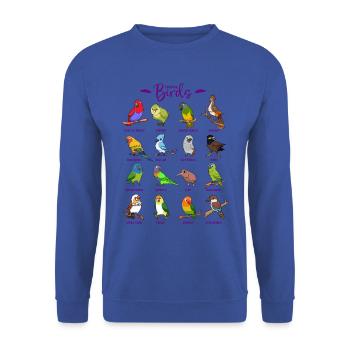 Verschiedene Cartoon Vögel - Unisex Pullover - Royalblau - Vorne - Alina (178cm) & Michal (187cm)