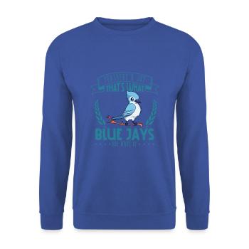 Federn und Freude - Blauhäher - Unisex Pullover - Royalblau - Vorne - Alina (178cm) & Michal (187cm)