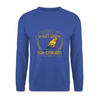 Feathers and Joy - Sun Parakeet - Unisex Sweatshirt - royal blue - Front - Alina (178cm) & Michal (187cm)