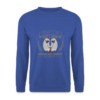 Feathers and Joy - Perroquet gris d’Afrique - Sweat-shirt Unisexe - bleu royal - Devant - Alina (178cm) & Michal (187cm)