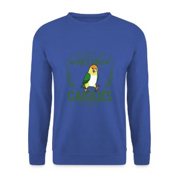 Feathers and Joy - Perroquet à ventre blanc - Sweat-shirt Unisexe - bleu royal - Devant - Alina (178cm) & Michal (187cm)