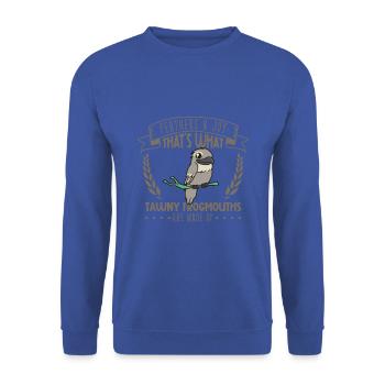 Feathers and Joy - Tawny Frogmouth - Unisex Sweatshirt - royal blue - Front - Alina (178cm) & Michal (187cm)