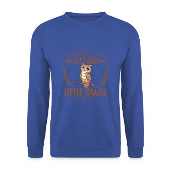 Federn und Freude - Steinkauz - Unisex Pullover - Royalblau - Vorne - Alina (178cm) & Michal (187cm)
