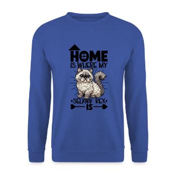 Zuhause - Selkirk Rex - Unisex Pullover - Royalblau - Vorne - Alina (178cm) & Michal (187cm)