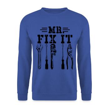 Ehemann Mann Mr fix it, er kann alles reparieren - Unisex Pullover - Royalblau - Vorne - Alina (178cm) & Michal (187cm)