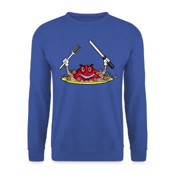 EVIL SPAGHETTI - Mangez si vous osez! - Sweat-shirt Unisexe - bleu royal - Devant - Alina (178cm) & Michal (187cm)