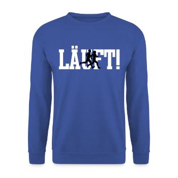 LÄUFT! - Unisex Pullover - Royalblau - Vorne - Alina (178cm) & Michal (187cm)