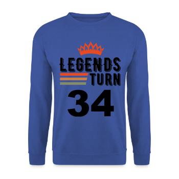 34 Geburtstag, Legenden werden 34 Jahre alt - Unisex Pullover - Royalblau - Vorne - Alina (178cm) & Michal (187cm)