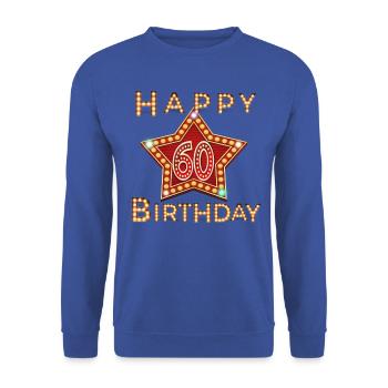 60. Geburtstag - Unisex Pullover - Royalblau - Vorne - Alina (178cm) & Michal (187cm)
