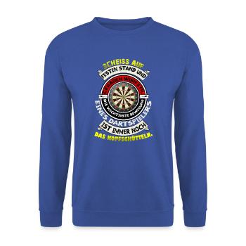 Lustiger Dart Spruch Dartscheibe Darten Geschenk - Unisex Pullover - Royalblau - Vorne - Alina (178cm) & Michal (187cm)