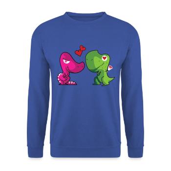 dinosaurier paar verliebt - Unisex Pullover - Royalblau - Vorne - Alina (178cm) & Michal (187cm)