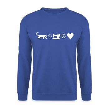 Katze und Nähen ist Liebe, macht glücklich - Unisex Pullover - Royalblau - Vorne - Alina (178cm) & Michal (187cm)