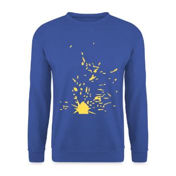 Gelber Farbklatsch - Unisex Pullover - Royalblau - Vorne - Alina (178cm) & Michal (187cm)