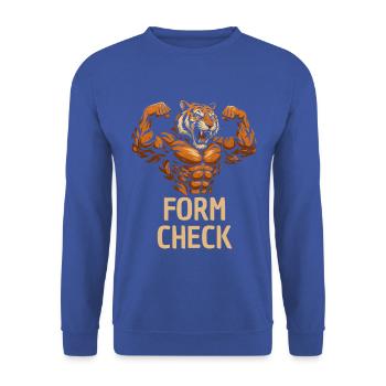 Tigerstarke Form-Check Illustration - Unisex Pullover - Royalblau - Vorne - Alina (178cm) & Michal (187cm)