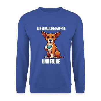 Ich Brauche Kaffee und Ruhe Podenco Podencos  - Unisex Pullover - Royalblau - Vorne - Alina (178cm) & Michal (187cm)