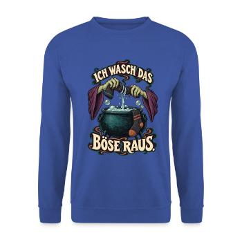 Hexenwäsche – Ich wasch das Böse raus - Unisex Pullover - Royalblau - Vorne - Alina (178cm) & Michal (187cm)