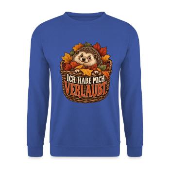 Ich habe mich verlaubt – Igel im Laubkorb - Unisex Pullover - Royalblau - Vorne - Alina (178cm) & Michal (187cm)