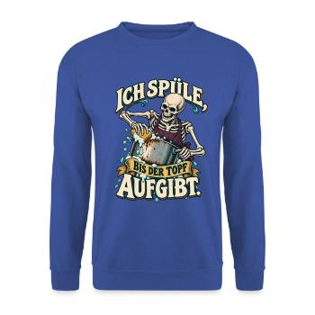 Skelett beim Abwasch – Der Topf gibt auf - Unisex Pullover - Royalblau - Vorne - Alina (178cm) & Michal (187cm)