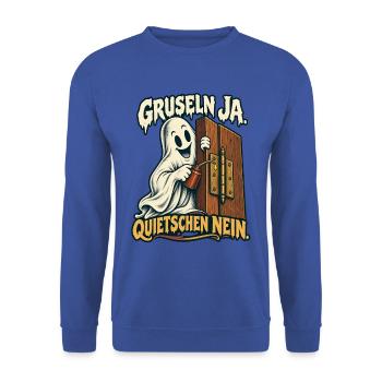 Geist ölt Tür – Gruseln ja Quietschen nein - Unisex Pullover - Royalblau - Vorne - Alina (178cm) & Michal (187cm)