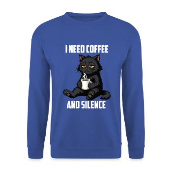 I Need Coffee and Silence Katze Schwarze Katze - Unisex Pullover - Royalblau - Vorne - Alina (178cm) & Michal (187cm)